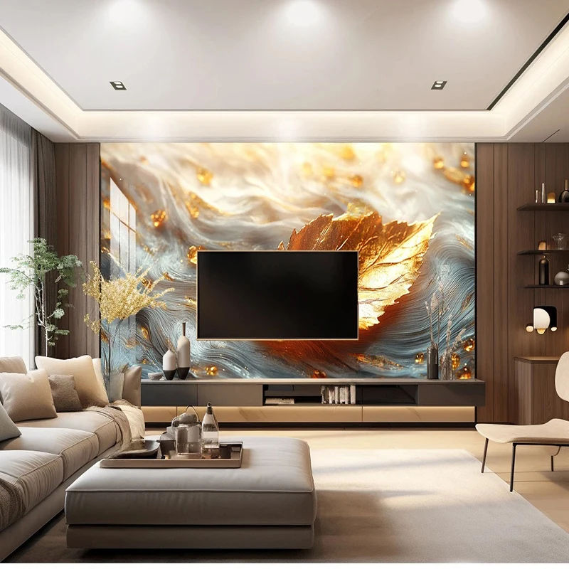 Custom Photo Mural Wallpaper Plant Leaf Marble Pattern Abstract 3D Art Painting For Living Room Bedroom TV Background Decor