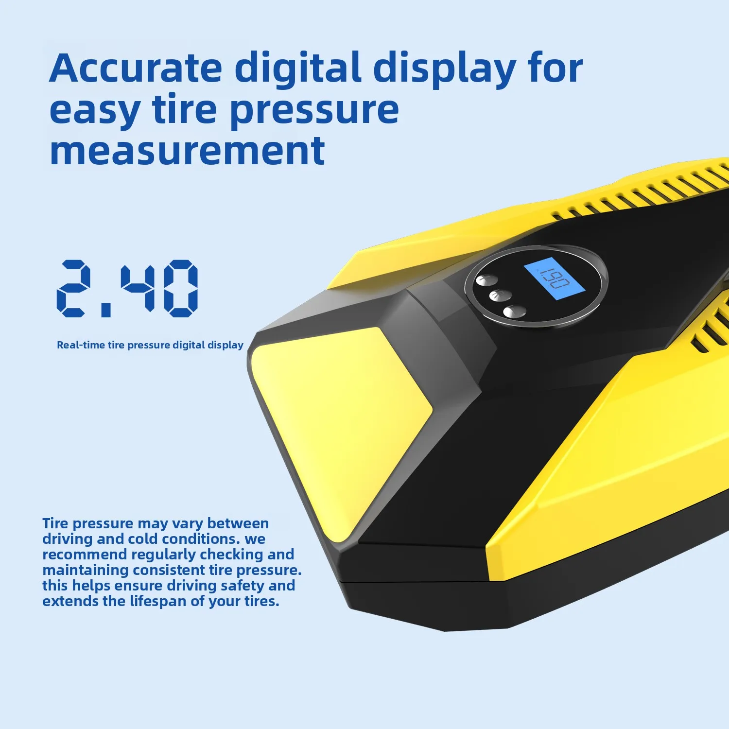 

12V Portable Car Air Pump Digital Display Auto Stop When Inflated Preset Tire Pressure Air Compressor