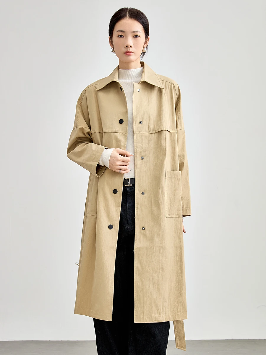 

Ele Mid-Length Women's Windbreaker Coat Belted Waist Slimming Small Size High-End Feel 2025 New Sle Commute Sle Cotto...