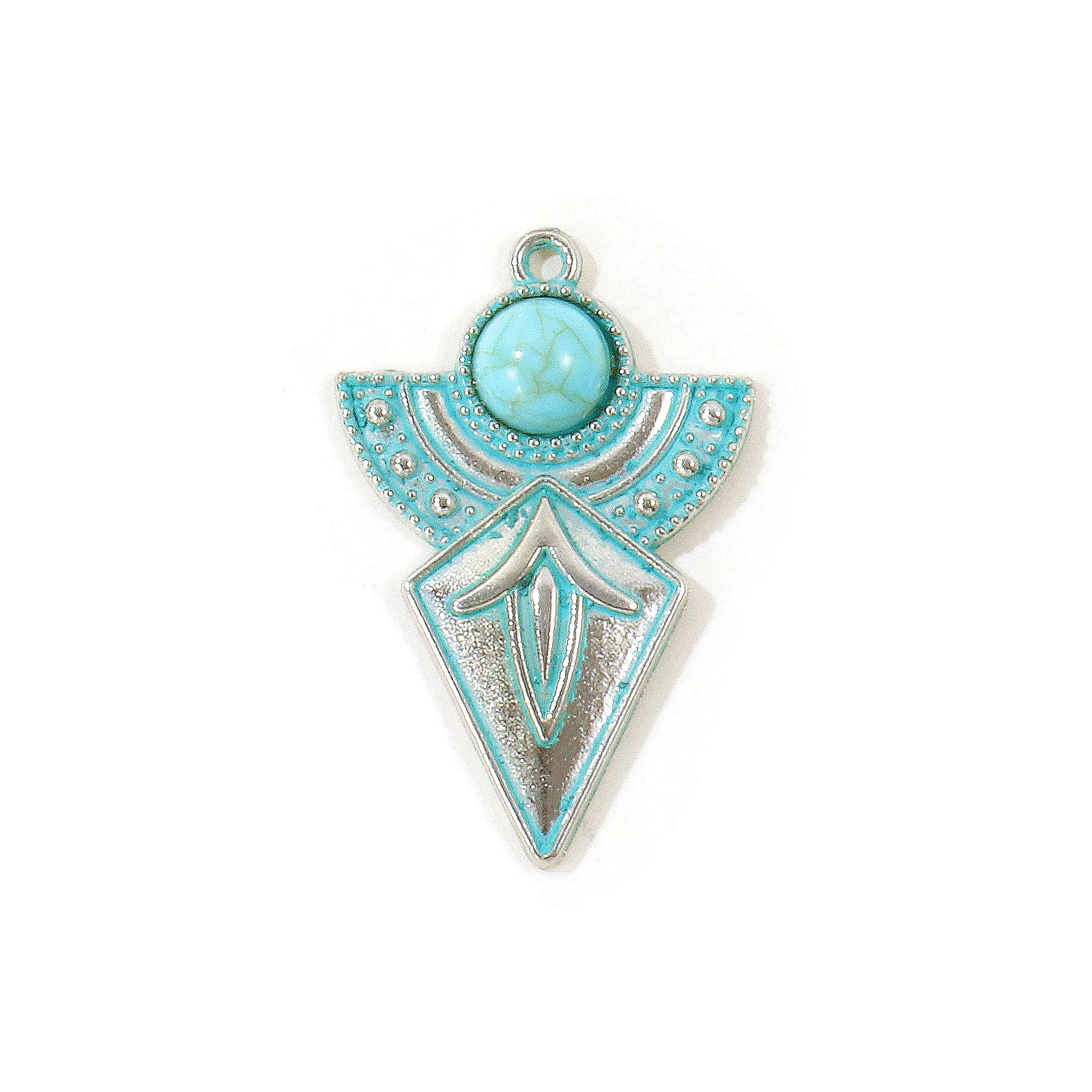 5 Stück Bohemian-Stil Anhänger Geometrisch Antiksilberfarben Grün Blau Patina Imitation Türkis Anhänger DIY Halskette Schmuck – Detail 7