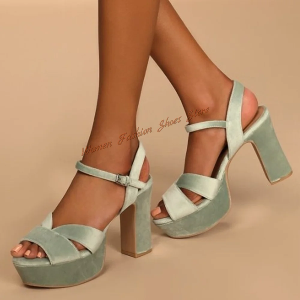 Light Green Ankle Strap Platform Sandals Chunky High Heels Open Toe High Heel Shoes for Women Heels 2024 New Zapatos Para Mujere