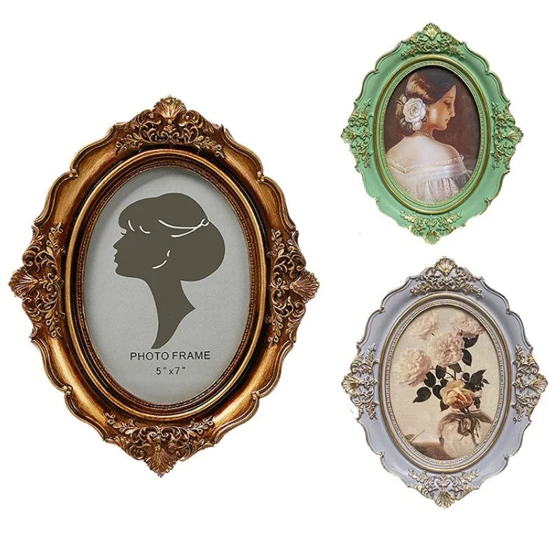 6/7-inch European Carved Resin Photo Frame Oval Retro Vintage Antique Frame  Home Frames Wall Decor Picture Frames
