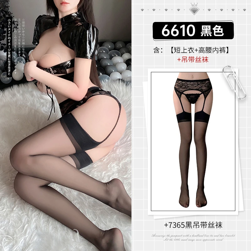 Amine Bunny Girl Costumes Women Open Chest PU Leather Wetlook Lingerie Three Point Bikini Police Cosplay Latex Night Clubwear