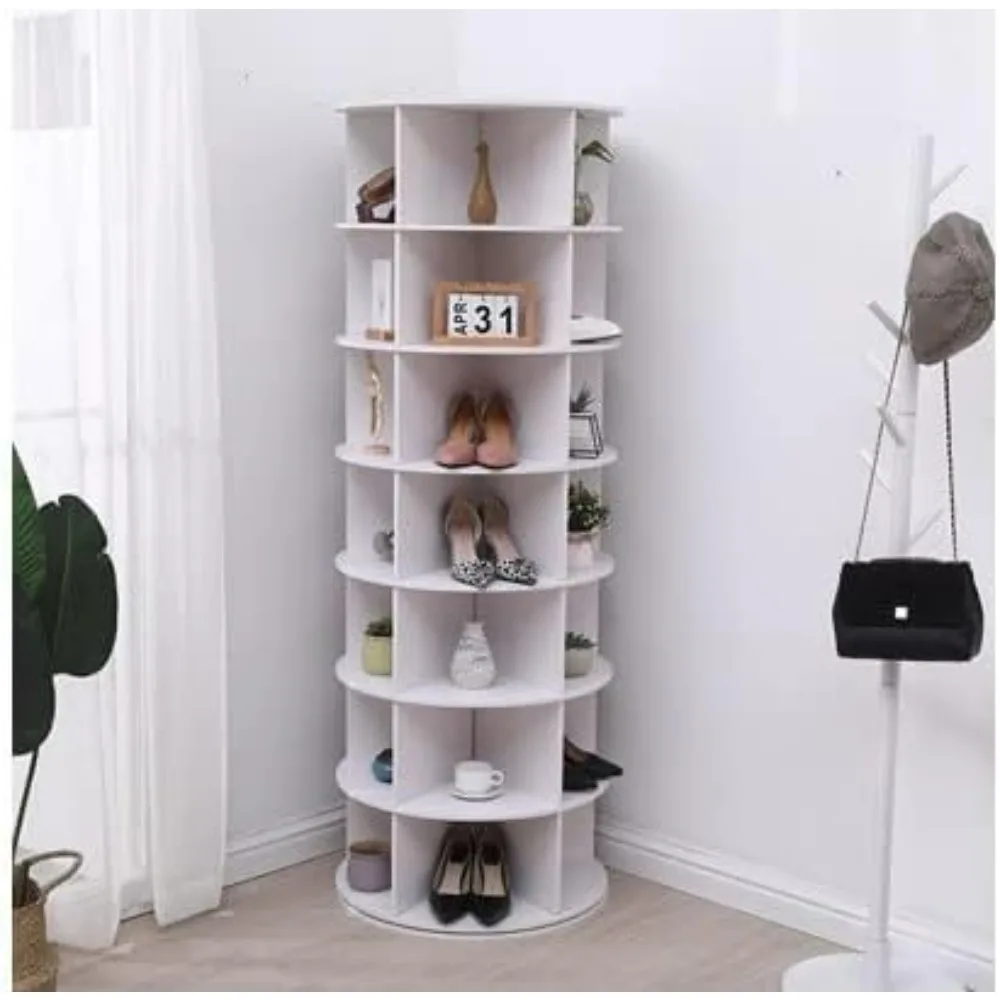 Shoe Rack Tower, original 7-tier hold over 35 pairs of shoes, Revolving 360 shoe rack tower, Rotate Shoes Closet Organization.