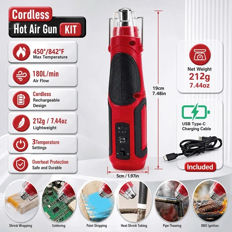 Rechargeable Handheld Heat Gun DIY Tool Hot Power Tool Welding Temperature Process Blower Cordless Mini Hot Air Gun