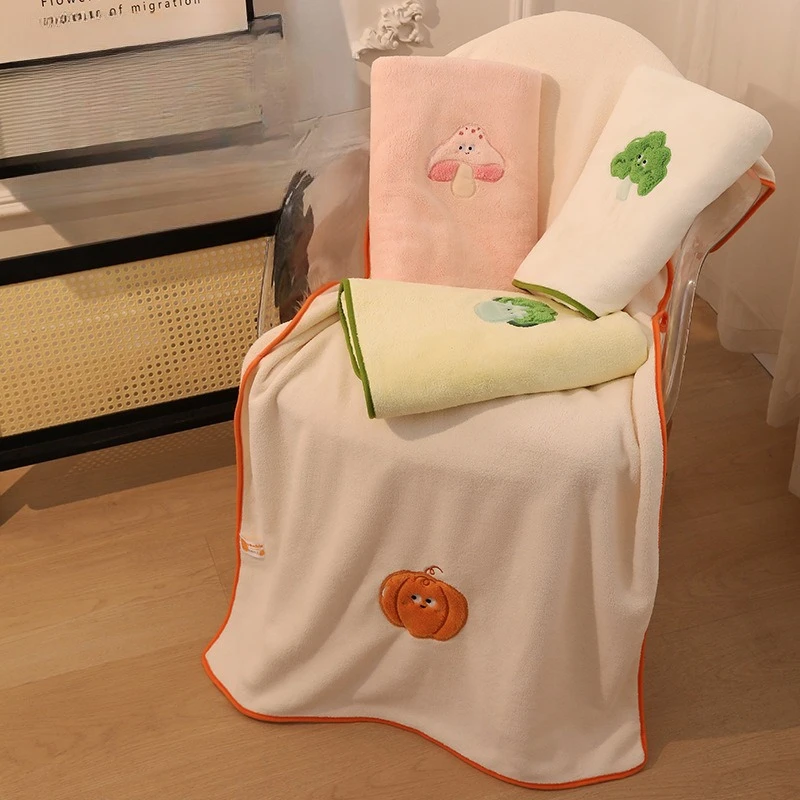 New Cartoon Pastoral Vegetables Coral Fleece Towel Bathroom Hanging Water Absorption Does Not Shed Hair Bath Towel Female
