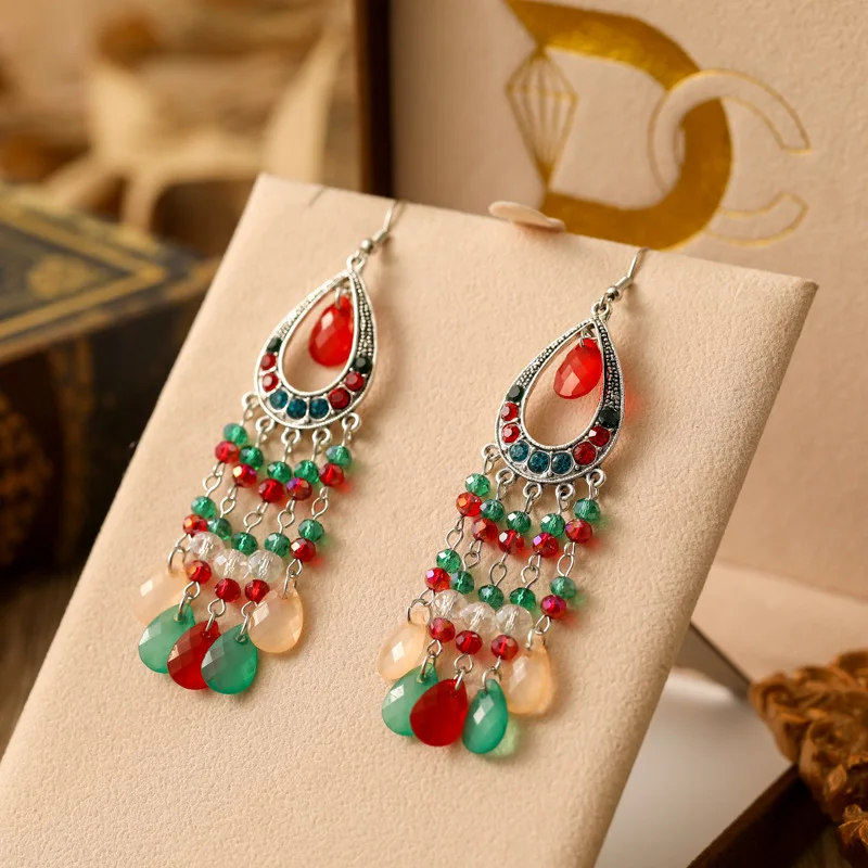 Vintage Bohemian Handmade Beads Tassel Long Dangle Drop Earrings Women Crystal Rhinestone Wedding Trendy Boho Jewelry Earrings