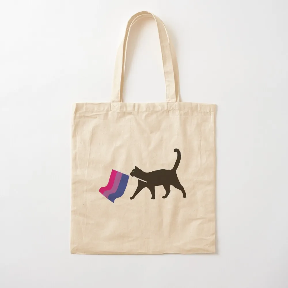 

bi flag cat! Tote Bag tote bag men's bags for women bags woman 2025 cute pouch bag Canvas Tote