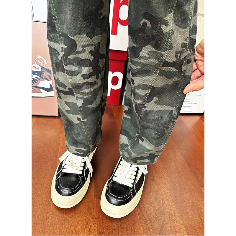 

American Retro Camouflage Fce Lined Workwear Jeans Men's Autumn Winter High Street Sle Loose Straight Leg Trousers