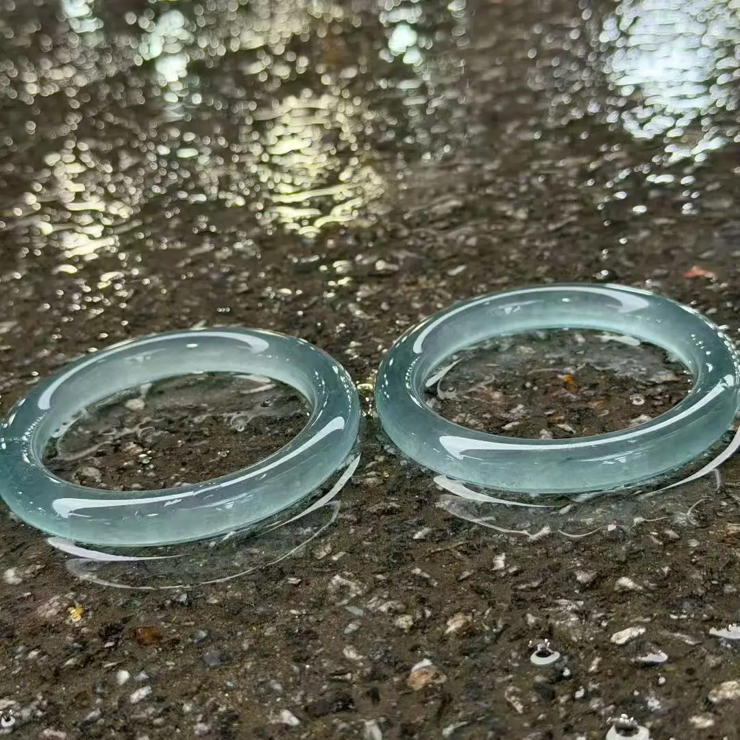 

Natural Sea Blue Quartzite Jade Boutique Refined round Bracelet Women's Fine Jewelry Handring Bangle