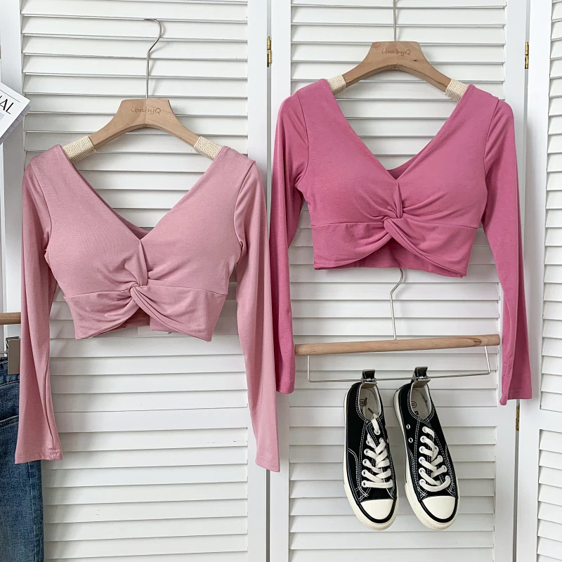 تي شيرت نسائي قصير بأكمام طويلة تي شيرت كاواي مدمج في حمالة صدر نسائية مثيرة موضة هاراجوكو الكورية #3