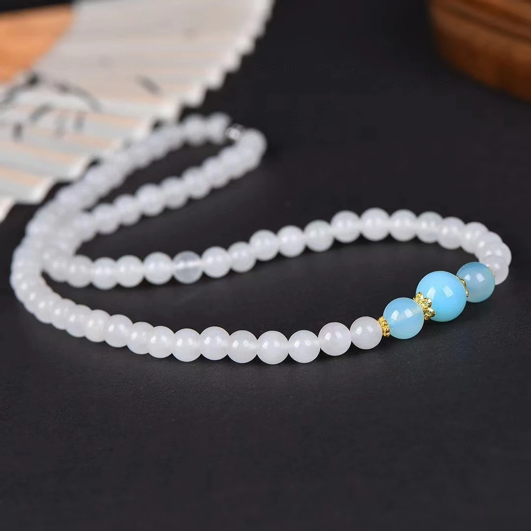 Golden Silk Jade Hand Chain & Necklaces Natural Stone Round Bead Chain Fine Women Gemstone Bracelets Charms Jewelry Mother Gift