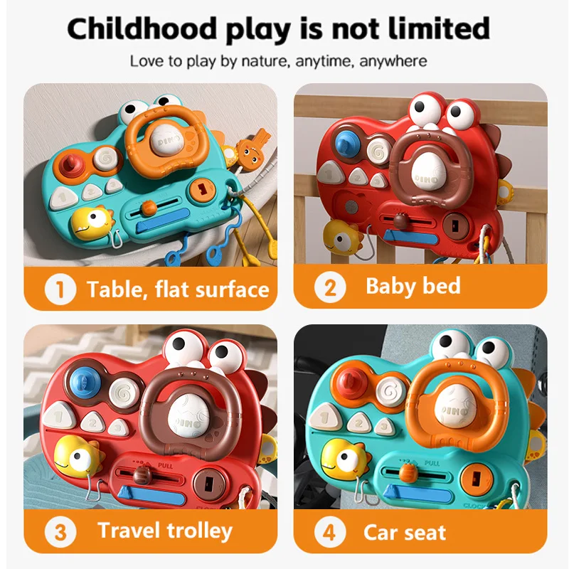 Dinozaur kierownica zabawka dla niemowląt tablica manipulacyjna Montessori wczesna edukacja wielofunkcyjna symulacja