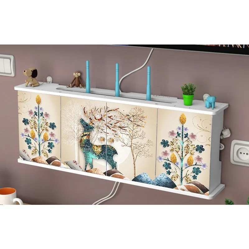 No punching router storage box WiFi wireless hub box plug board wire power strip set-top shelf