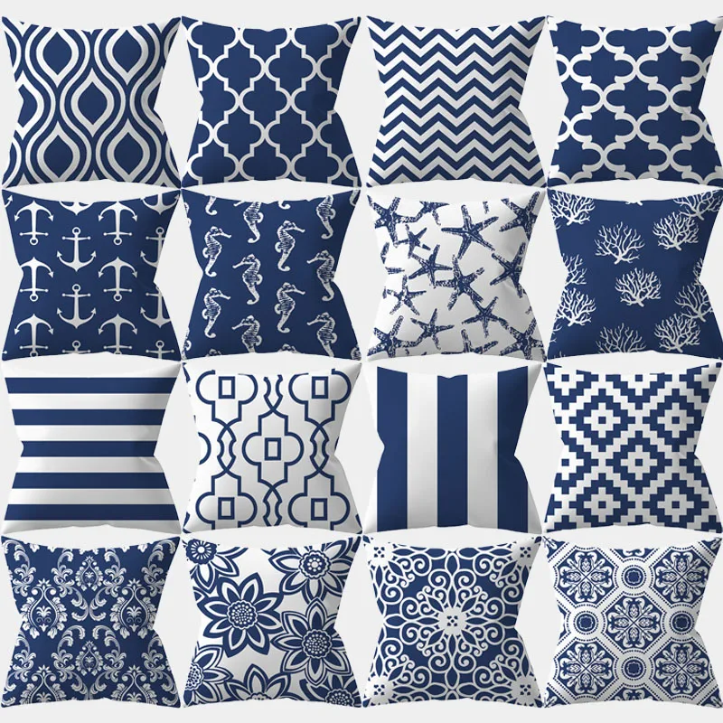 Navy Blue Mandala Nordic Geometric Pillowcase 45x45 Cushion Cover Decorative Pillow Sofa  Home Decor Polyester