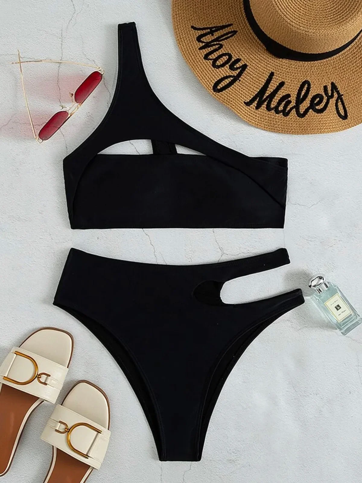 Bikini Sexy de cintura alta con un hombro recortado, traje de baño para mujer, traje de baño para mujer, conjunto de Bikini de dos piezas, bañador, traje de baño para nadar K4166