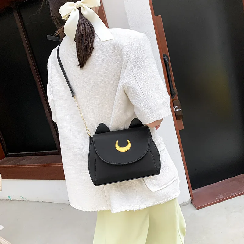 2023 New Sailor Moon Women Handbag Cat Ear Shape Chain Shoulder Bag PU Leather Creative Laides Messenger Crossbody Small Bag