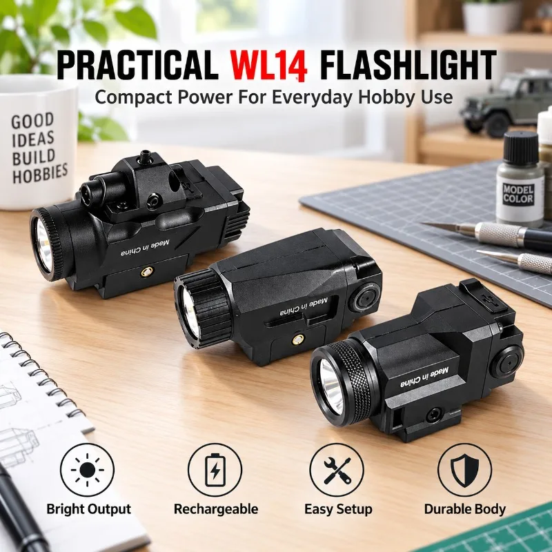 20mm Rail Mountable WL14 Light, Built-in Battery High Lumen Under Mount Hobby Flashlight