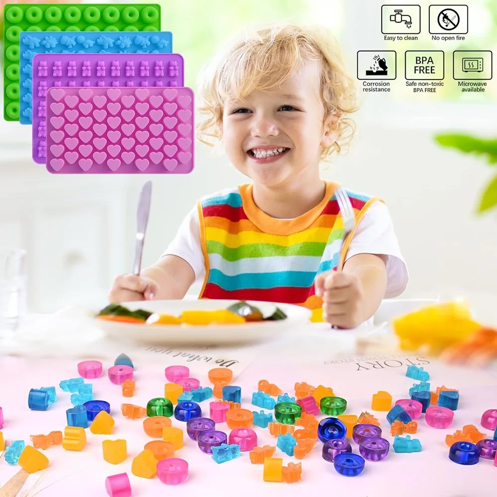 

6PCS Candy Silicone Moulds with 2 Dropper Set DIY Candy Gummy Molds Jelly Trays Mold Set Reusable Candy Baking Mold Kitchen Tool