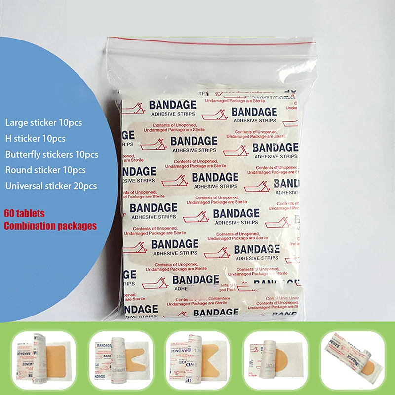 Impermeável respirável Band-Aids, adesivo gesso, ferida Hemostasia adesivo banda, primeiros socorros bandagem, remendo médico, almofada, 60pcs