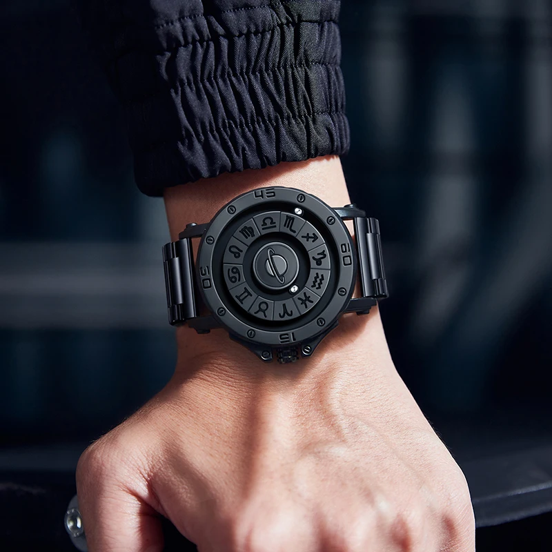 DOM Creative Rolling Pointer Magnetic Men\'s Fashion Cool Trend Waterproof Stainless Steel Quartz Watch Waterproof