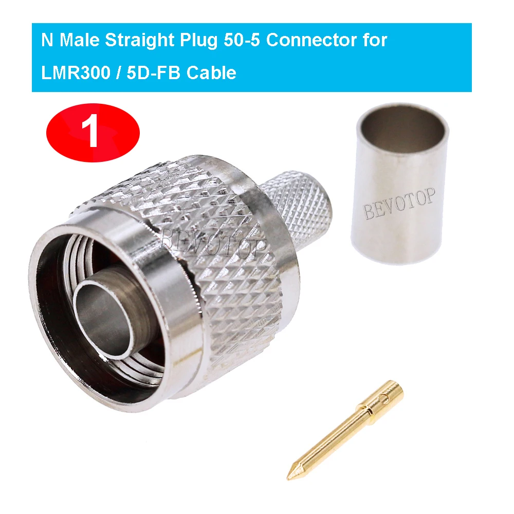1PCS N Male / Female 50-5 Connector for 5D-FB / LMR-300 Cable N Type Crimp RF Coaxial Connector BEVOTOP Wholesales