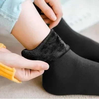 Women Winter Warm Socks Thicken Thermal Snow Boots Floor Socks Black Skin Soft Thermal Velvet Wool Cashmere Home Sleeping Socks