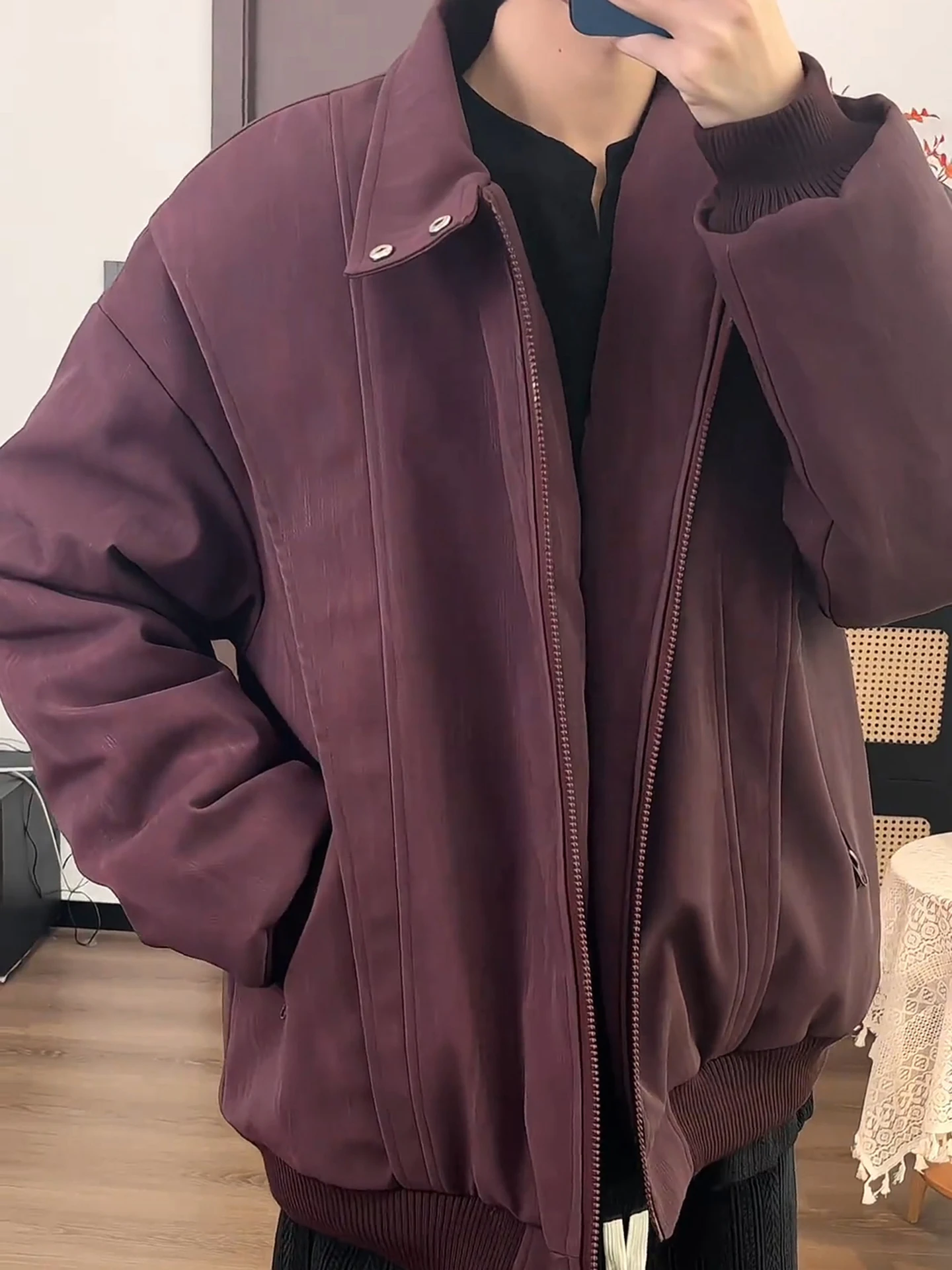 

Цвет красного вина, подставка для воротника, мужская хлопковая куртка, зимняя модная брендовая разборка, рабочая одежда, верхняя одежда, маленькая хлопковая основа...