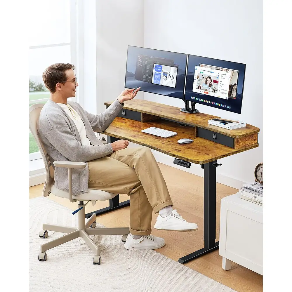 

60 x 30 Electric Standing Desk with 2 Drawers, CClamp Mount Compatible, Height Adjustable Computer Desk, Home Office Stand D