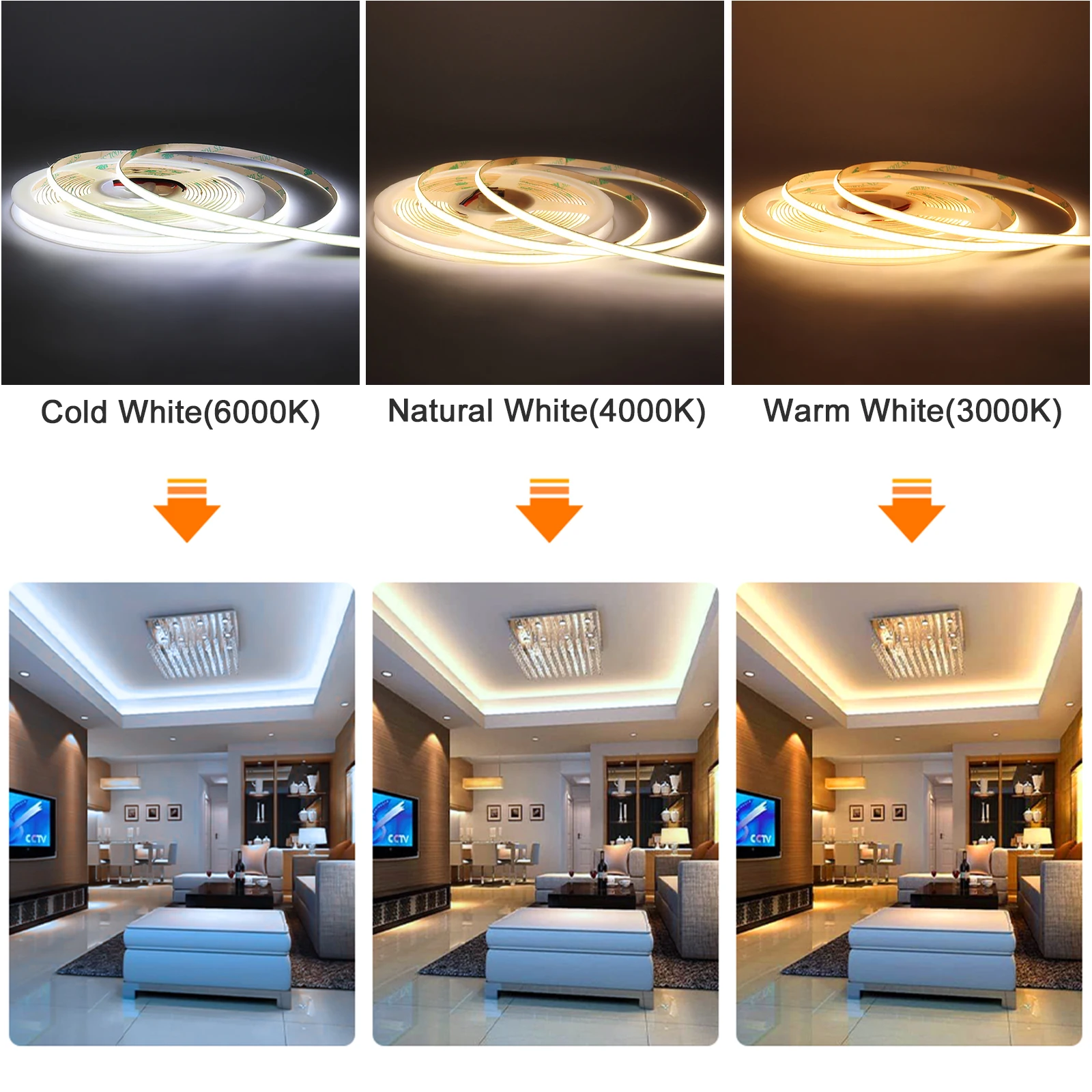 Imagem -02 - Interior Dimmable Led Strip Light Cob Light Bar tv Backlight Fita de Iluminação Lâmpada de Fita Flexível Decoração do Quarto 12v 24v 2700k 3000k