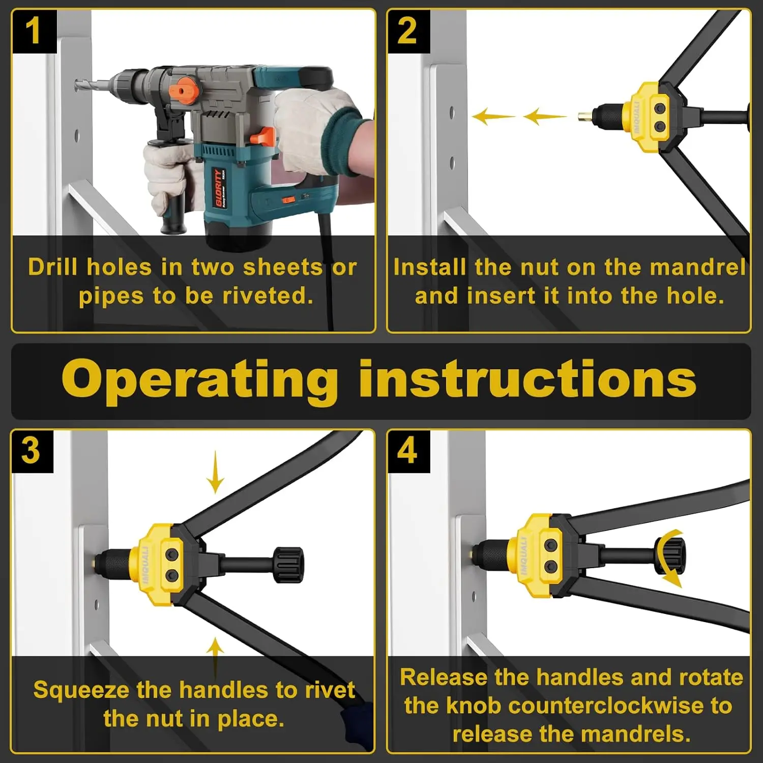 Rivet Nut Tool Rivet Nut Kit, 16" Rivnut Tool Kit with 13 Metric & SAE Mandrels Rivet Nut Assortment Kit with 130 Rivet Nuts