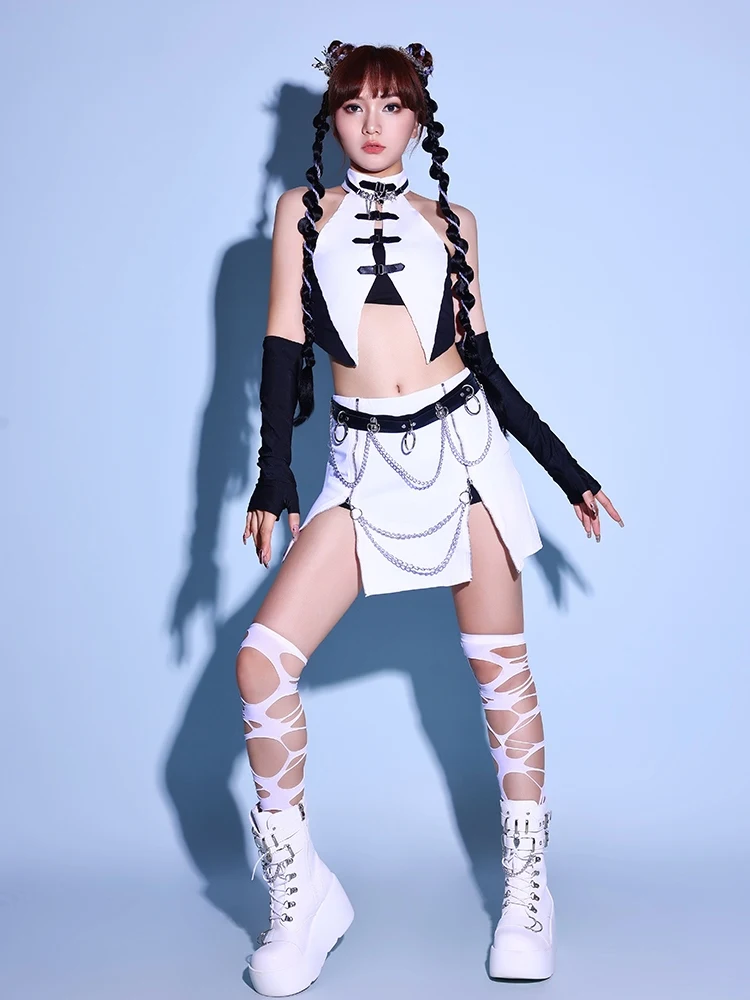 Sexy Ds Costume Femminile Hip Hop Vestiti Discoteca Bianco Dj Costume Bar Donne Gogo Danza Costumi di Scena Pole Dance Vestiti DQS6244