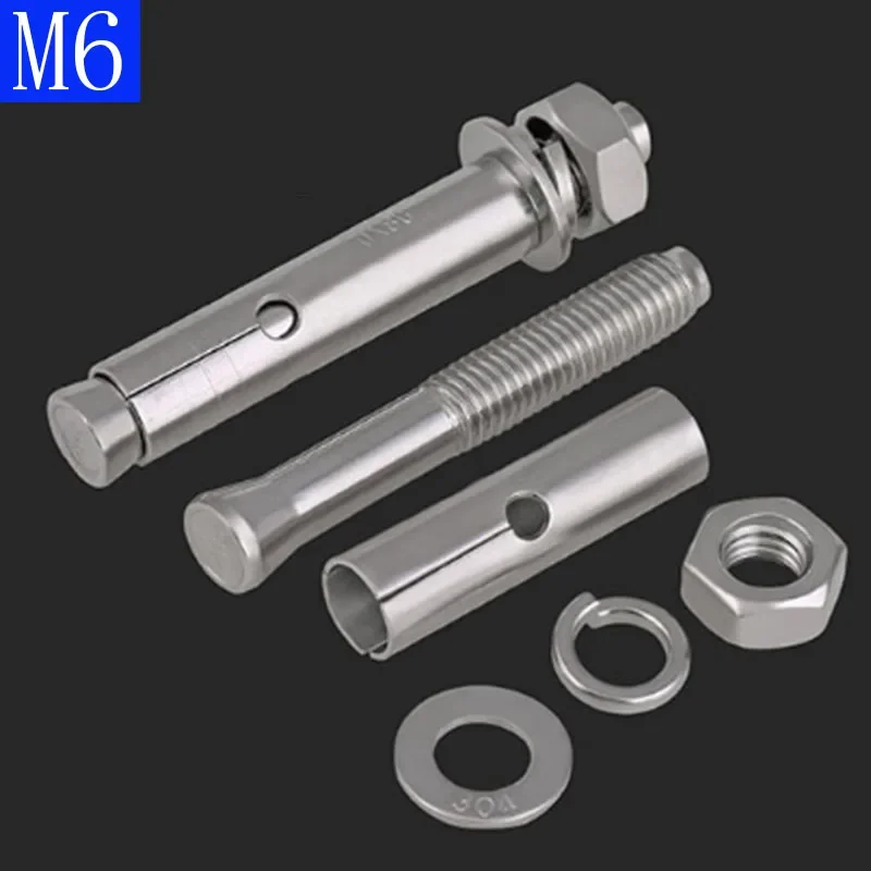 M6 50mm - 100mm Concrete Sleeve Anchors Hex Head Nut & Washer 304 Stainless Steel A2