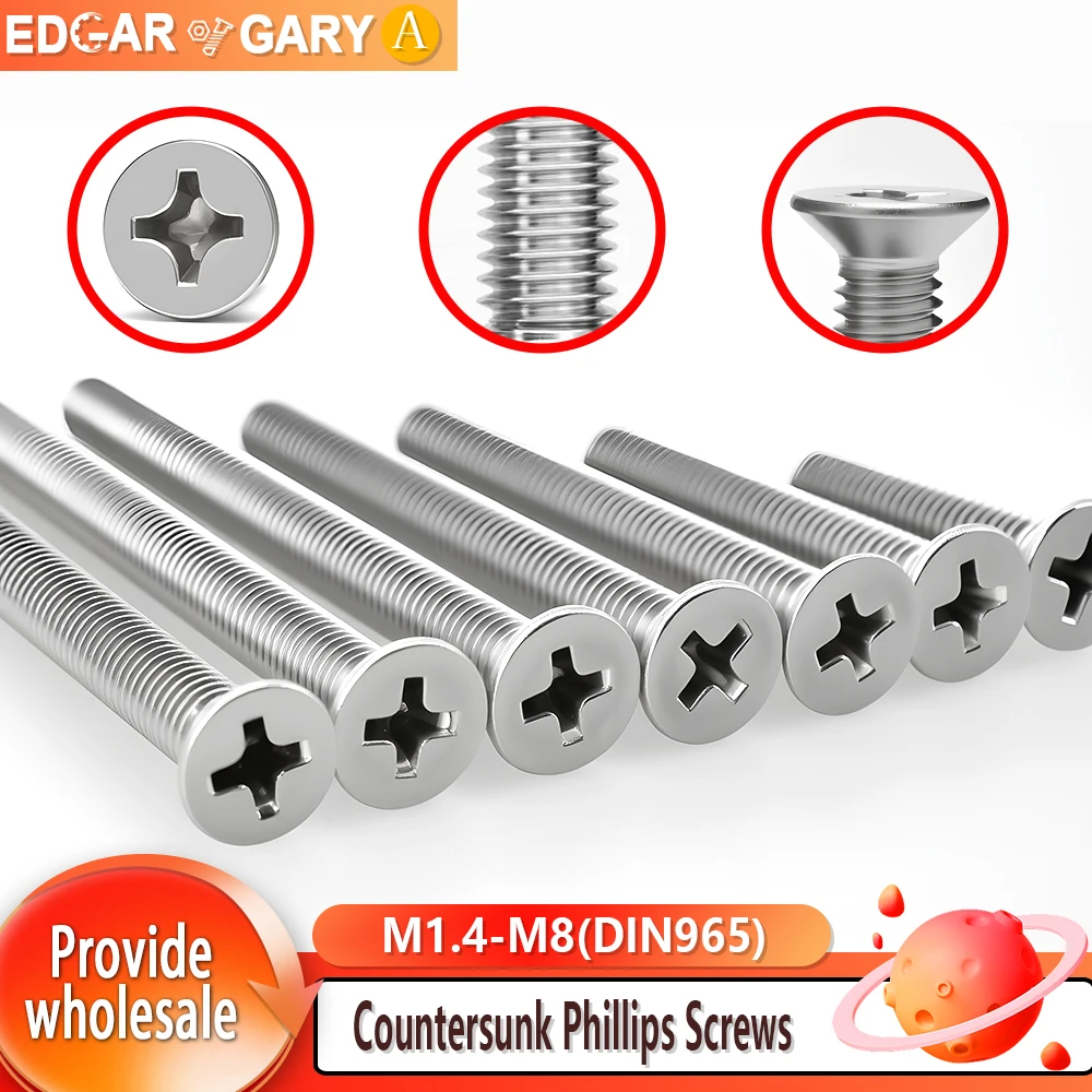 304 Stainless Steel Flat Head Countersunk Phillips Screws DIN965 M1.4 M1.6 M2 M2.5 M3 M3.5 M4 M5 M6 M8 Thread Cross Bolts Screw