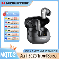Monster MQT52 Bluetooth 5.4 Wireless Earphones 24H Long Battery Life Stereo Headphones Low Latency Gaming Dual Mode Headset Gift