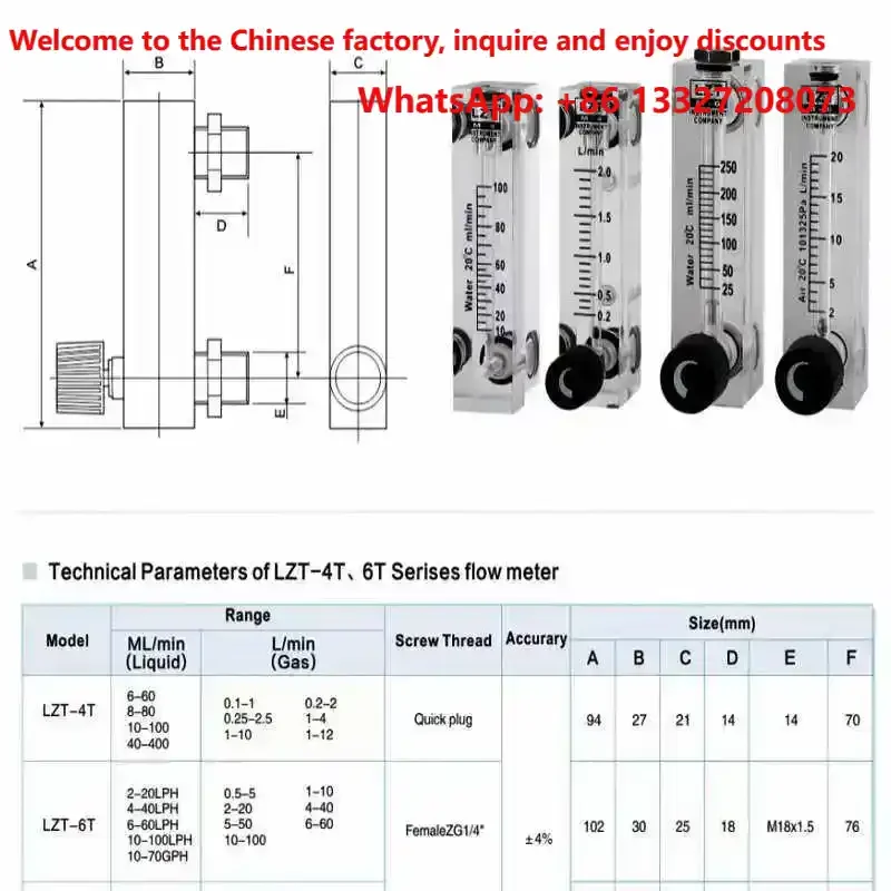 LZT-M6 LZT-6T Panel Rotameter Organic Glass Rotor Float Flowmeter for Liquid Gas