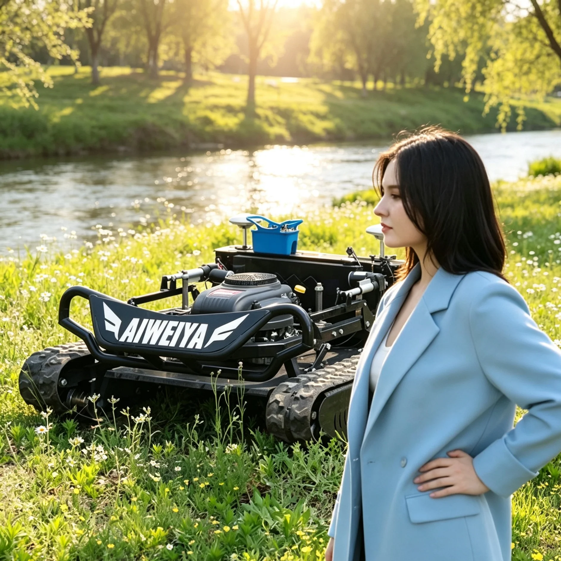 Customized for holiday resort lawn Black Knight tracked self‑propelled lawn mower 900mm optional color customizable for landscap