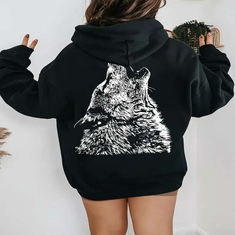 

Стильная женская уличная толстовка с капюшоном и графическим принтом волка, капюшон с длинными рукавами и завязками, уютная повседневная толстовка на осень-зиму, повседневная одежда