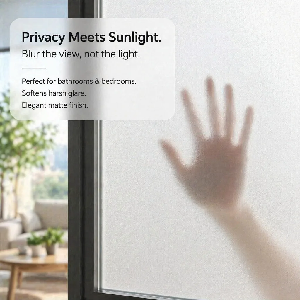 Frosted Privacy Window Film Translucent Self Adhesive UV Protection No See Through Removable for Office Bathroom Home Glass view 3