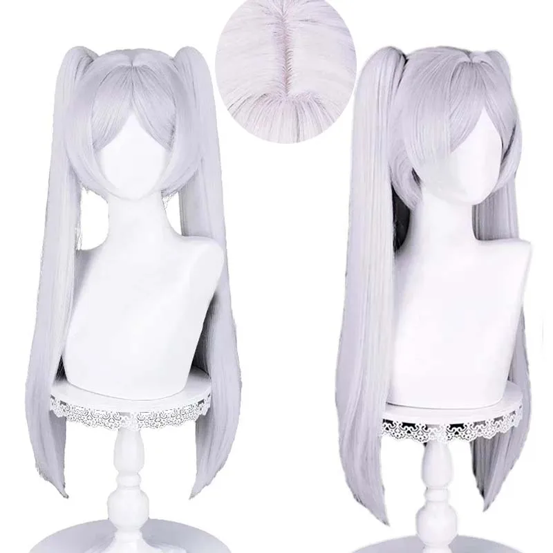 Peluca de Cosplay Frieren de 65CM, peluca de cola de caballo para mujer, pelo sintético gris largo y liso para Halloween Comic Con