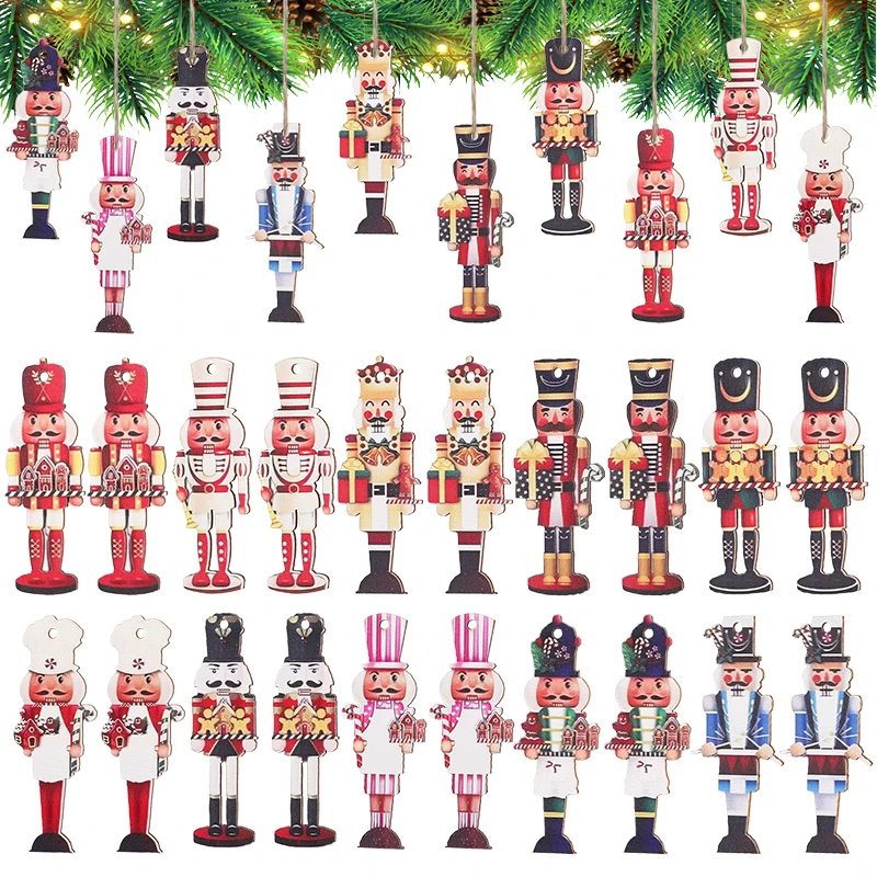 

20Pcs Christmas Wooden Nutcracker Soldier Xmas Tree Hanging Ornaments 2025 Christmas Party Home Decoration 2026 New Year Gifts