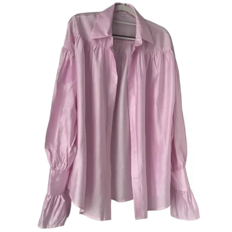 

Women's Clothing Autumn New Fashion Temperament Loose Lapel Solid Color Versatile Long-sleeved Shirt Women's Top Exquisite Trend