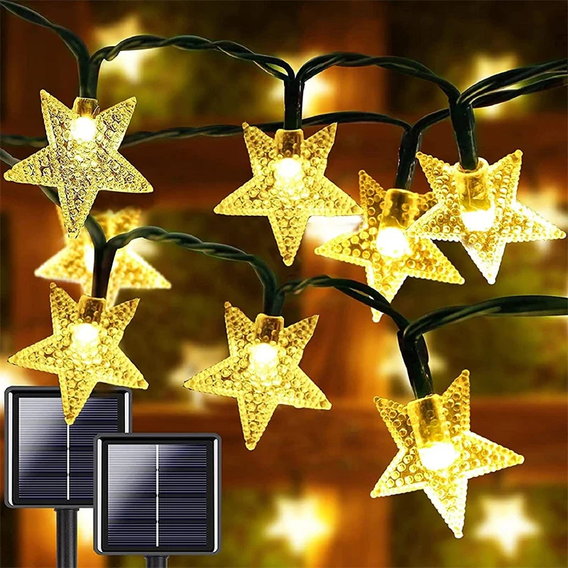 Solar Star String Lights Outdoor IP65 Waterproof Solar Powered Star Twinkle Outdoor Lamp 8 Modes Twinkle Fairy Lights Decoration