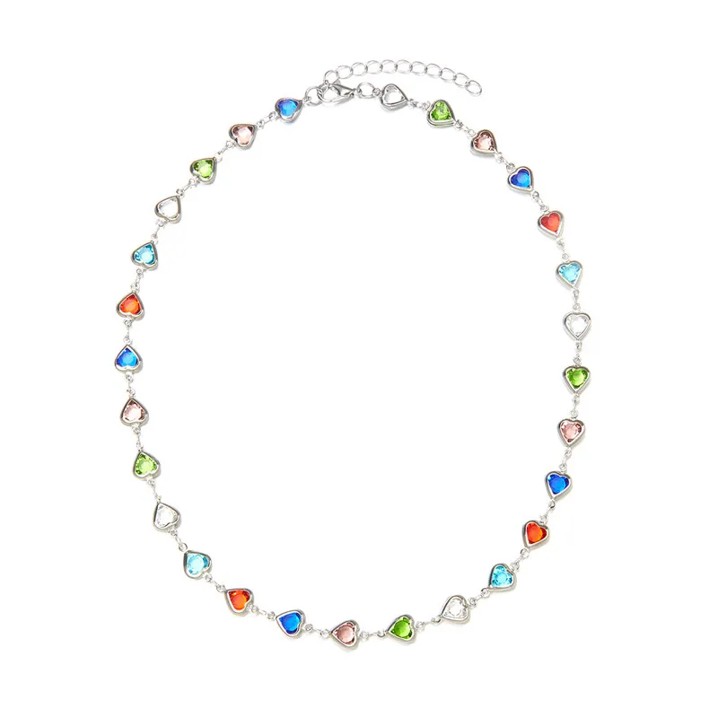Exquisite bunte Kristall Herz Halsband Halskette für Frauen Charme Zirkon Metall Kette Halskette Party Geburtstag Schmuck Geschenk – Detail 2