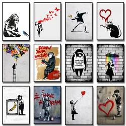 Banksy Street Graffiti Decorative Canvas Painting Girl with Balloon Follow Your Dreams Monkey Art Poster PrintsRoom Wall Decor