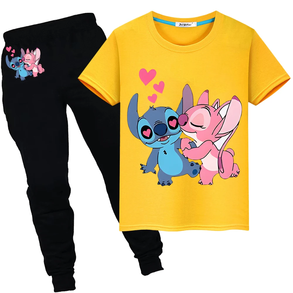 Prezent świąteczny dla dzieci Stitch Disney Print 100% bawełniana koszulka letni strój sportowy chłopcy dziewczęta śliczne koszulki Kawaii koszulki