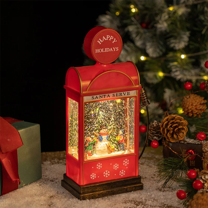 Christmas shine Snowfall gas station Santa Claus snowman music box desktop ornament living room Festive atmosphere decoration