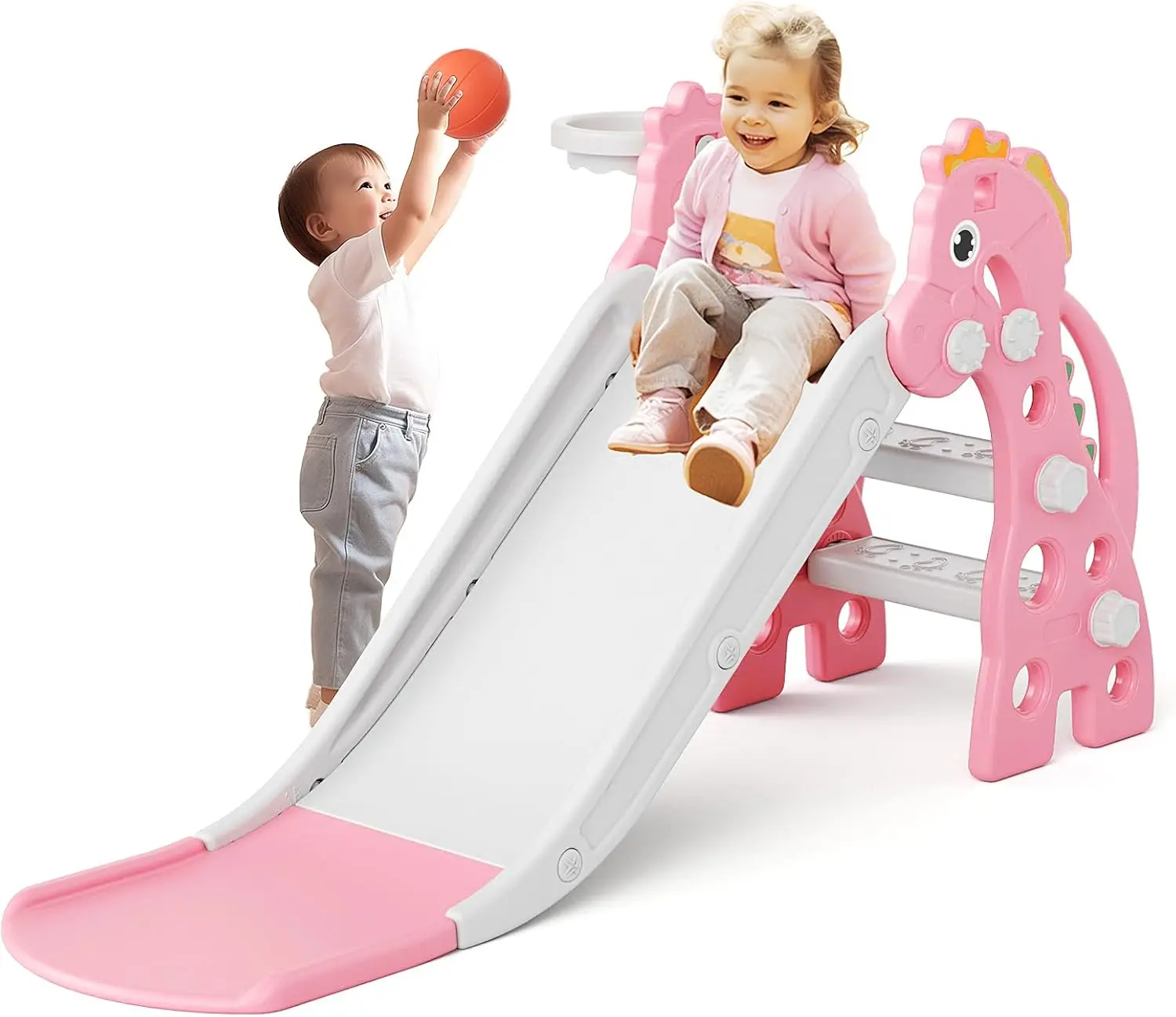 

46.8" 3-in-1 Toddler Slide, Foldable Anti-Tip, Easy Assembly, Indoor Outdoor Mini Slide for Ages 1-3, Pink