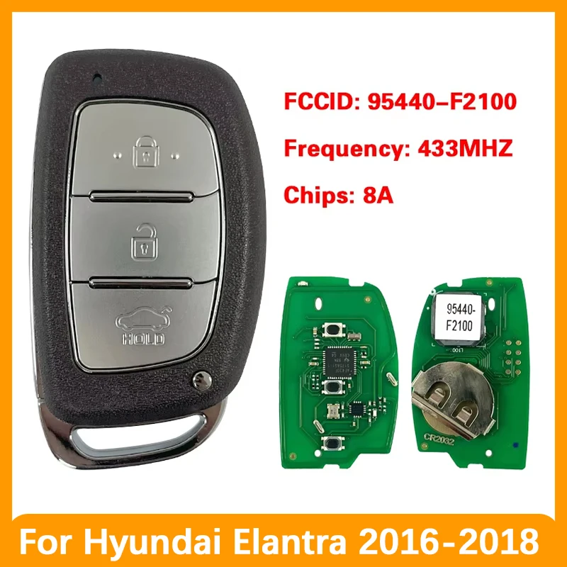 

CN020149 Aftermarket 3 Button Smart Key 433MHz DST128 Transponder Chip FG00140 FCC 95440-F2100 For Hyundai Elantra 2016-2018