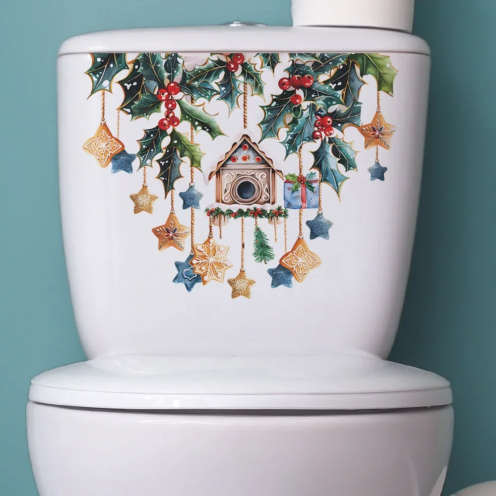Christmas House Pine Cone Pendant Children's Bedroom Toilet Sticker Home Decoration Wall Sticker Self-adhesive
